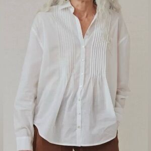 Bella Dahl White Pleated Button Down Shirt